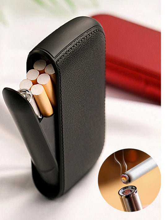 Leather Cigarette Case with Electronic Lighter